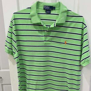 Men's Polo Short Sleeve Green Striped Shirt Large